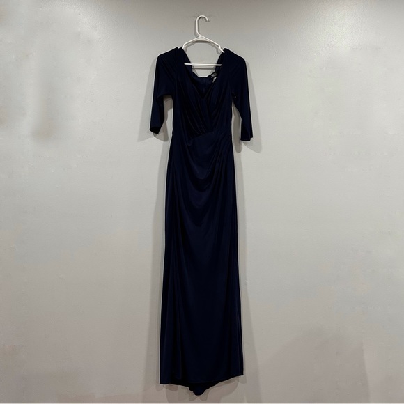 La Femme 26955 Navy Ruched Jersey Gown 10 - Picture 2 of 7
